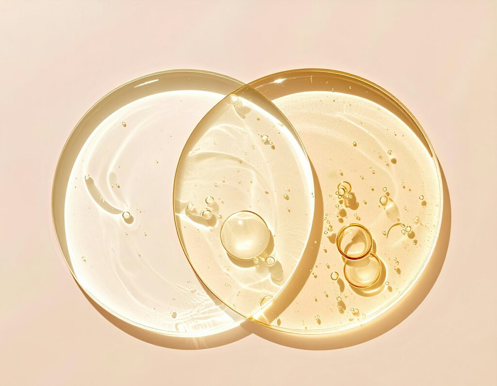 Deux liquides visqueux se superposent sur un fond neutre